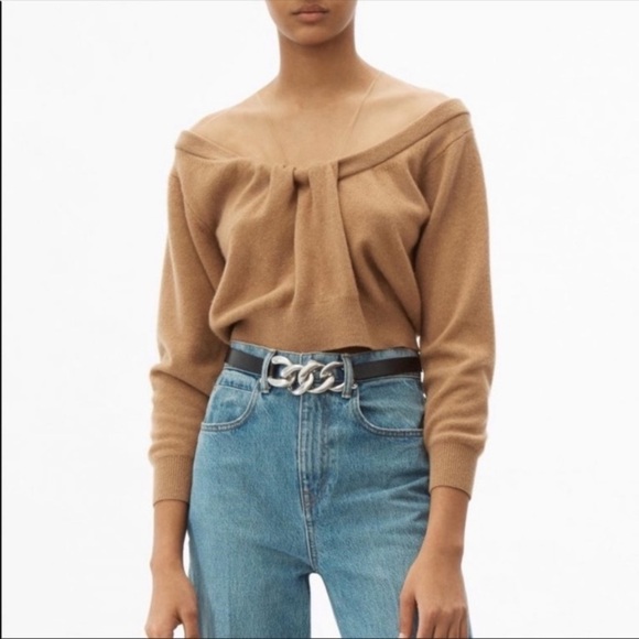 Alexander Wang Cropped Drape Neck Sweater In Tan Large - Picture 5 of 10